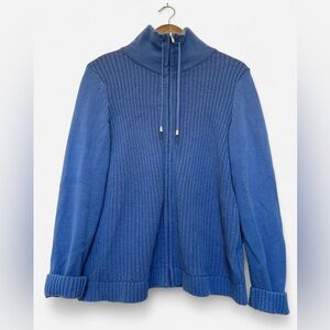 Blue Knit Zip-Up Sweater